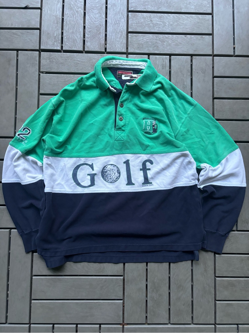 Golf Colorblock Long-Sleeve Polo - Green/White/Navy